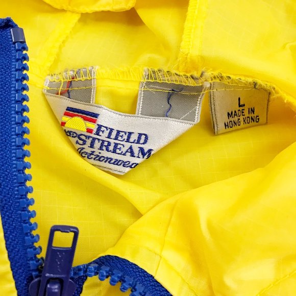 FIELD & STREAM Sailing Nautical Windbreaker Large VTG 80s 90s Hood Yellow Blue - Picture 4 of 11